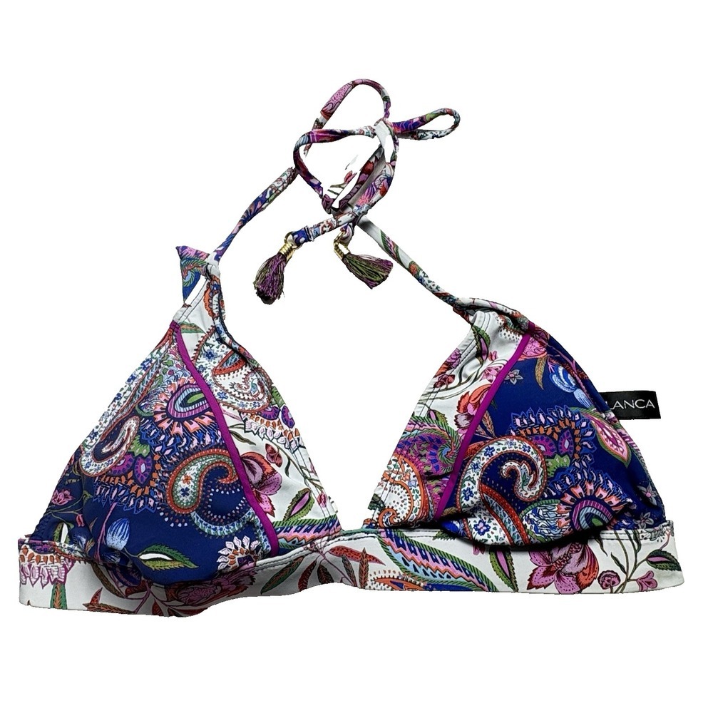 LA BLANCA Women Paisley Triangle Halter Bikini Top Sz 6 Multicolor Summer